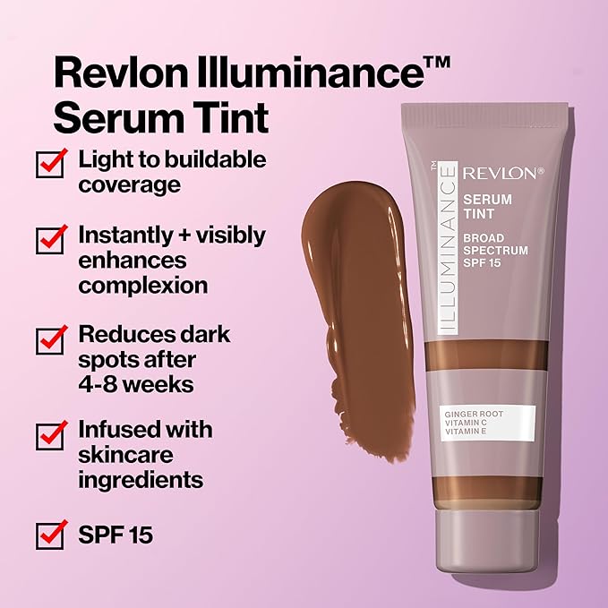 Revlon Illuminance Tinted Serum, Triple Hyaluronic Acid, Evens Out Skin Tone Over Time and Hydrates All Day, SPF 15, 301 Cool Beige, 0.94 fl oz.