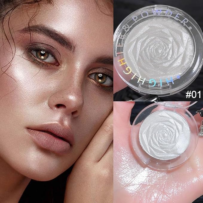 evpct Pearl White Silver Face Highlighter Makeup, White Shimmer Glitter Diamond Sparkly Highlighters Makeup Eyeshadow Palette Powder for Face Body Cheek Skin, inner corner Eye Highlighter Makeup 01