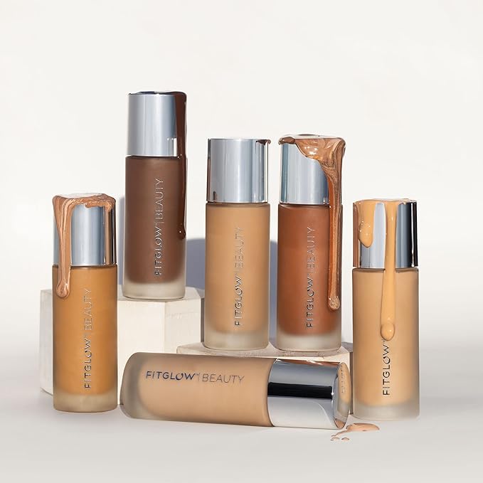 Fitglow Beauty - Natural Foundation+ Photo-Filtering Foundation | Vegan, Woman-Owned Clean Beauty (F7 - Rich Neutral, Soft Olive Undertones)