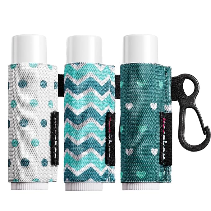 Lip Balm Holder Sleeves Keychain Chapstick Elastic Sleeves (white dots/wave strip/heard shape), 3 Count (Pack of 1)