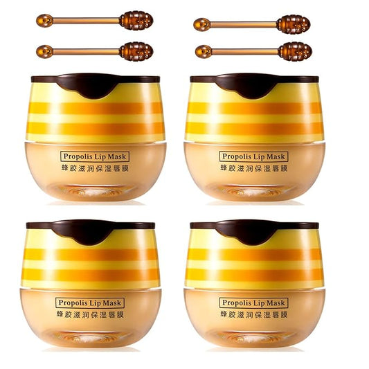 4 PCS Bee Lip Balm Honey Pot,Honey Lip Mask,Honey Propolis Lip Mask Moisturizing Moisture Nourishing Dry & Chapped Lips,Lip Care and Reduces Lip Lines,Lip Exfoliating