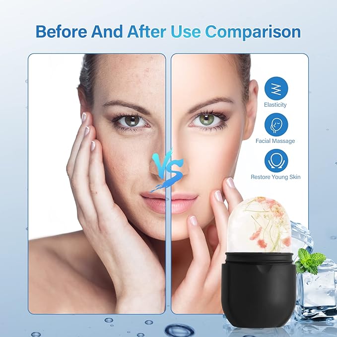 Ice Roller for Face Eye, Ice Roller Mold Face Skin Care Kit for Brighten Skin and Enhance Your Natural Glow Remove Fine Lines Shrink Pores Reduce Acne and Lubricate the Skin (Black)