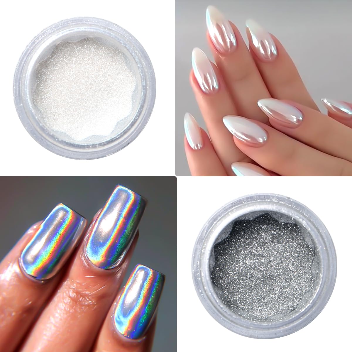 Chrome Nail Powder and 3D Nail Gel Kit, Metallic Mirror Glitter Effect Chrome Powder For Nail Art, Holographic Aurora Iridescent Dip Dust Pigment and 10g Sculpting Gel Set for Nail Decor DIY