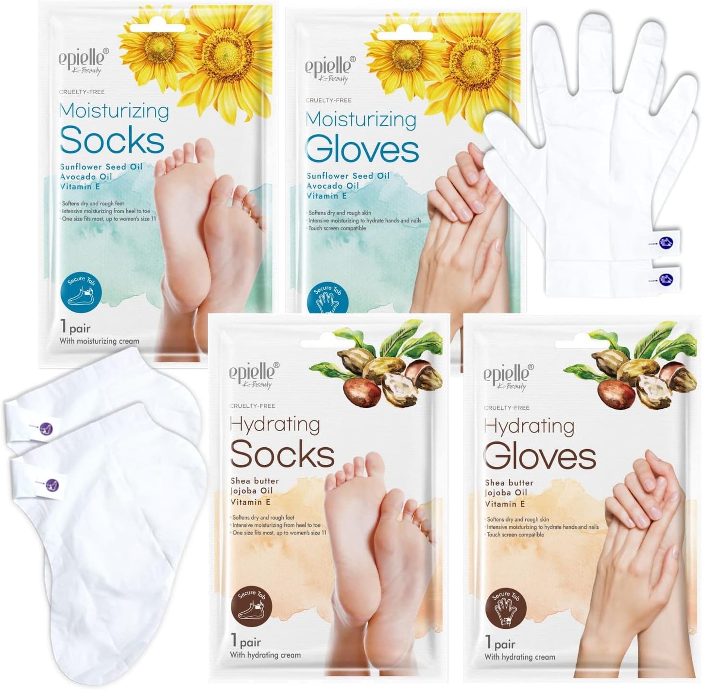Epielle Hydrating & Moisturizing Hand & Foot Masks 12 Pairs, Relieve and Soften Dry Hands & Cracked Heels with Shea Butter & Sunflower Seed Oil, Korean Skin Care, Spa Set, Self Care Gifts for Women
