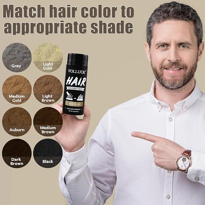 VOLLUCK Hair Fibers for Thinning Hair, Instant Coverage Hair Building Fibers for Women and men, Natural Hair Powder for Conceal Hair Loss 28 g (Medium Blonde)