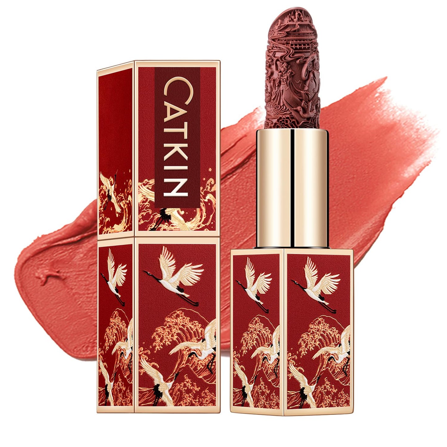 Catkin Rouge Matte Lipstick, Nude Waterproof Long Lasting Carving Satin Moisturizing Smooth Soft 0.13 Ounce-Chinese Style (CO137)
