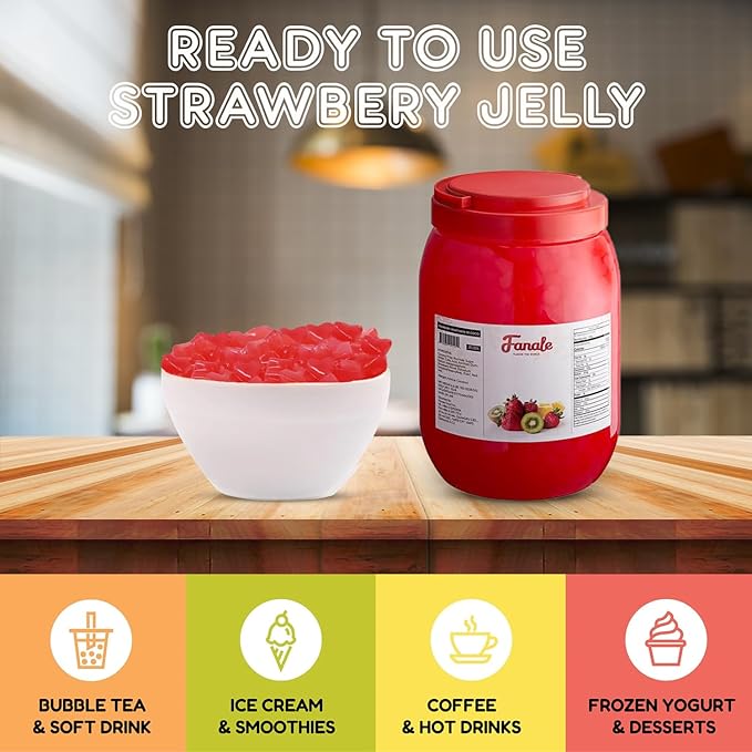 Fanale Coconut Jelly Topping nata de coco for Boba Tea | Ice Cream | Yogurt | Smoothie | Milk Tea | Desserts Strawberry Heart Shaped, 6.6 pound (Pack of 4) | JEL026-CS