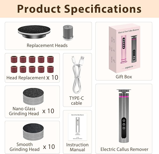 Electric Foot Callus Remover - 2 in 1 Electric Foot File,Adjustable Speed Foot File with Sandpaper Discs & Grinding Heads, 9 Speeds Callus Remover for Feet, Pedicure Tools for Valentine's Day Gift