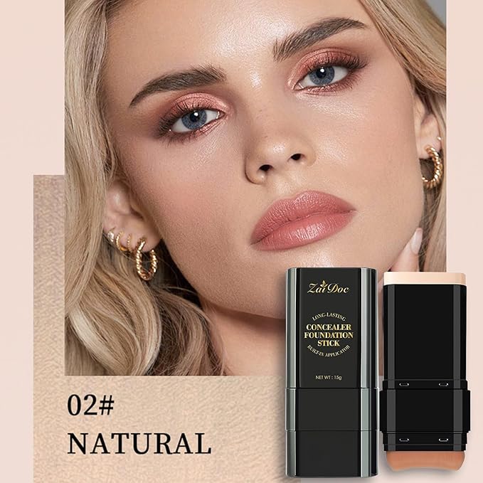 Long-Lasting Concealer Foundation Stick, Creamy Full Coverage, Hydrating Olive & Camellia Formula for Dark Circles & Blemishes, 2.09 oz (02#)