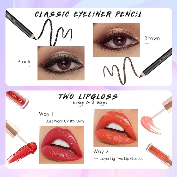 Color Nymph Beginners Makeup Kit With Train Case For Teenagers Girls, Full Starter Cosmetics Set Included 32 Colors Eyeshadow, Glitter Cream, Blush, Highlighter, Lip Gloss and Brush (White)