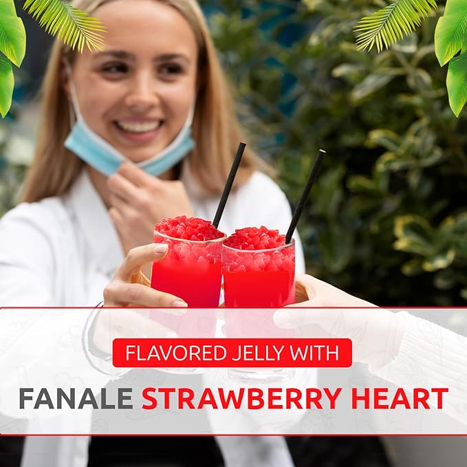 Fanale Coconut Jelly Topping nata de coco for Bubble Tea | Strawberry Heart Jelly Topping for Boba Tea, Smoothies, Slushes, Desserts 400g(Pack of 1)