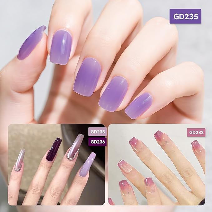 JODSONE Jelly Gel Nail Polish Set of 6 Colors Purple Set for Salon Manicures and DIY Nail Art at Home Need U V Cured Gift for Women