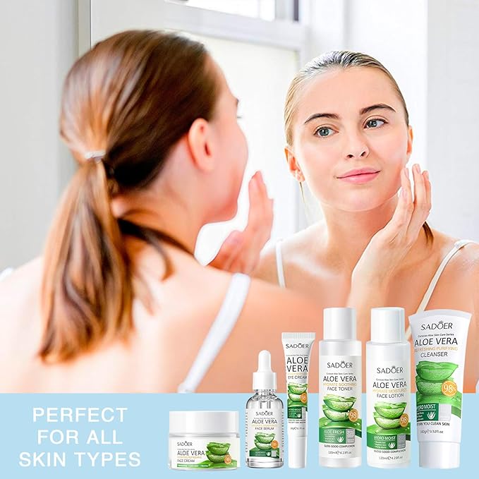 Aloe Vera Daily Skin Care Set Daily Moisturizing & Nourishing Fresh Aloe Essence Skin Care Set Vitamin Essence Six-piece Set For Valentine's Day And Festival Day