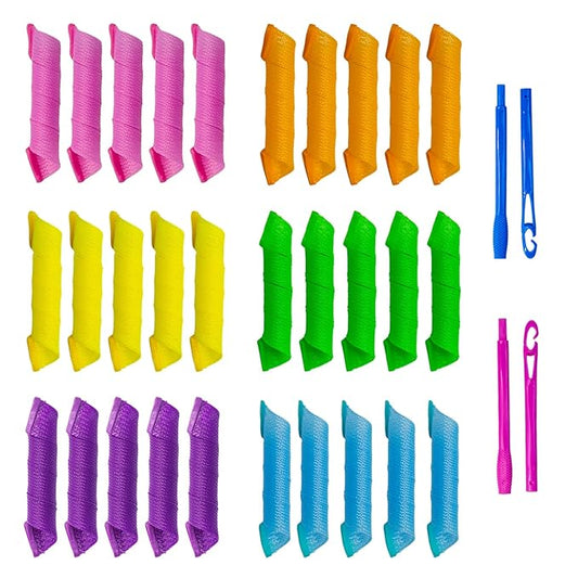 30pcs Heatless Hair Curlers Rollers Spiral Curls Styling Kit with 2 Sets Styling Hooks,No Heat Curlers for Women Girl's (9.8 Inch/25 cm)