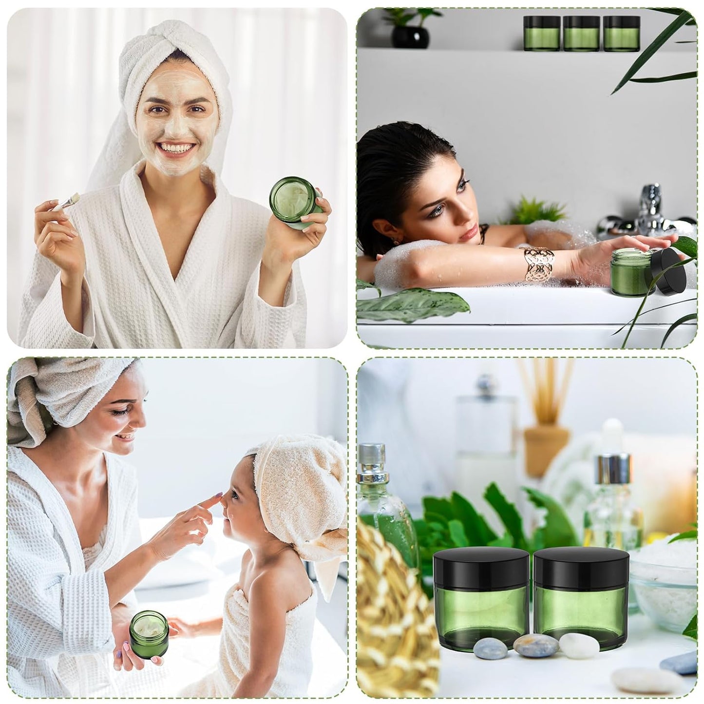 Domensi 32 Pcs 2 oz Glass Jars with Lids Travel Size Round Leakproof Empty Cosmetic Jars with Inner Liners Lid for Storing Makeup Lotions Face Cream Ointments Candle DIY Making (Olive Green)