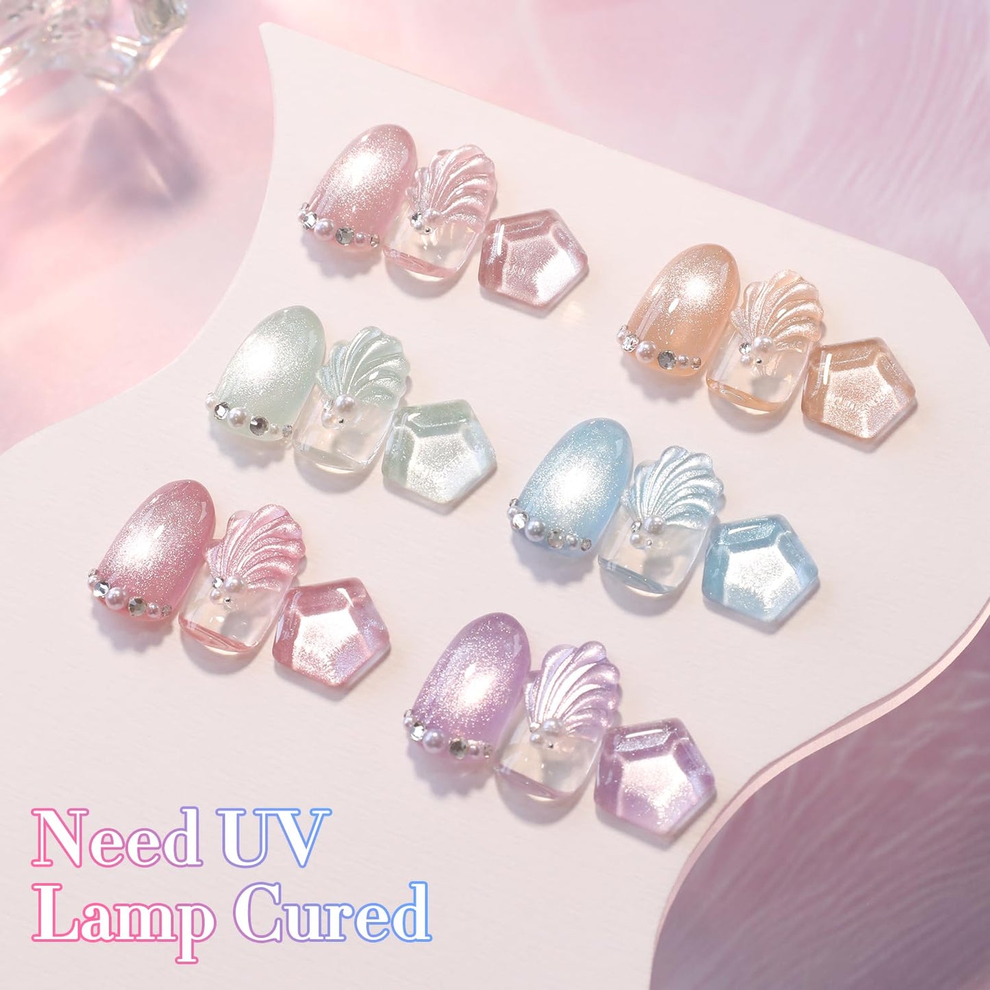 Double Rhythm 6 Colors Cat Eye Gel Polish Set Shimmer Glitter with Magnet Holographic Reflective Magnetic UV Nail Art Kit (6-Kit-47)