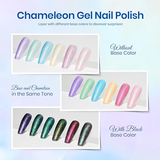 Beetles Glitter Gel Nail Polish Set, Pastel Pink Purple Blue 6 Colors Nebula Halo Chameleon Gel Polish Soak Off Uv Nail Lamp Gifts for Women