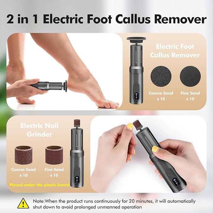 Electric Foot Callus Remover Cordless Electric Foot Filer Kit with 6Speeds Chagring Dock Callus Remover for Women Men Feet and Nail(Black)