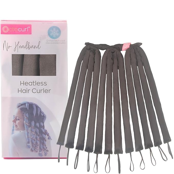 Octocurl Heatless Hair Curler - No Headband Octopus Curler - Overnight Curls for Medium Length Hair (Satin - Black)