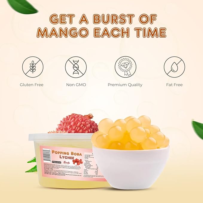 Fanale Popping Boba Pearls for Bubble Tea - 2 lb (1 lb X 2) | Lychee | Bursting Boba Pearls Bubble 450g X 2 | Fruit Juice Flavor for Shakes, Dessert, Smoothie | FPB006-SP450 X 2