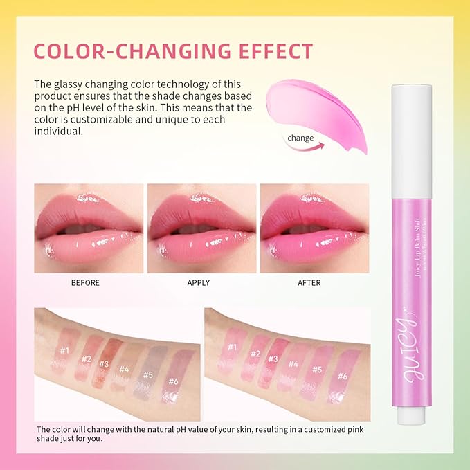 Juicy Lip Plump Shift, Slick Click Plumping Melting Lip Balm Hydrating & Moisturizing Color Changing Lipstick Lip Plumper Gloss, Shiny Glossy, Translucent Non-Sticky Tinted Lip Balm(#2 Berry)