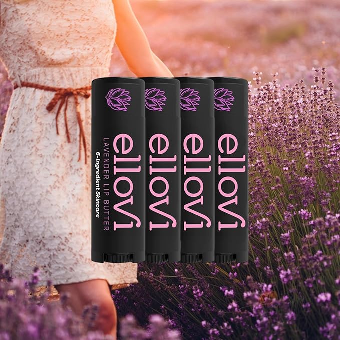 Natural Lip Butter Lip Balm - Lavender - Pure Enough to Eat - Made With Just 6 Vegan Ingredients - 100% Natural & Organic Moisturizing Lip Care for All Day Hydration (4-Pack)