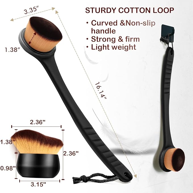 Extra Large Body Makeup Brush For Self Tanner, Sunscreen, Self Tan Back Applicator, Wide-Headed Kabuki Brush for Even& Pretty Lotion Application. Bronzer Blend, Long-Handle Face Leg Brush- Black Set