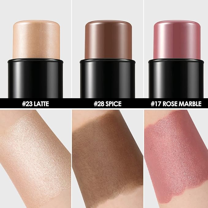 FOCALLURE 3 Pcs Cream Contour Sticks,Shades with Highlighter & Bronzer & Blush,Non-greasy Long-wear Face Contouring Pen,Easy to Sculpt the Face and Create a Lightweight Finishing Makeup,TAN