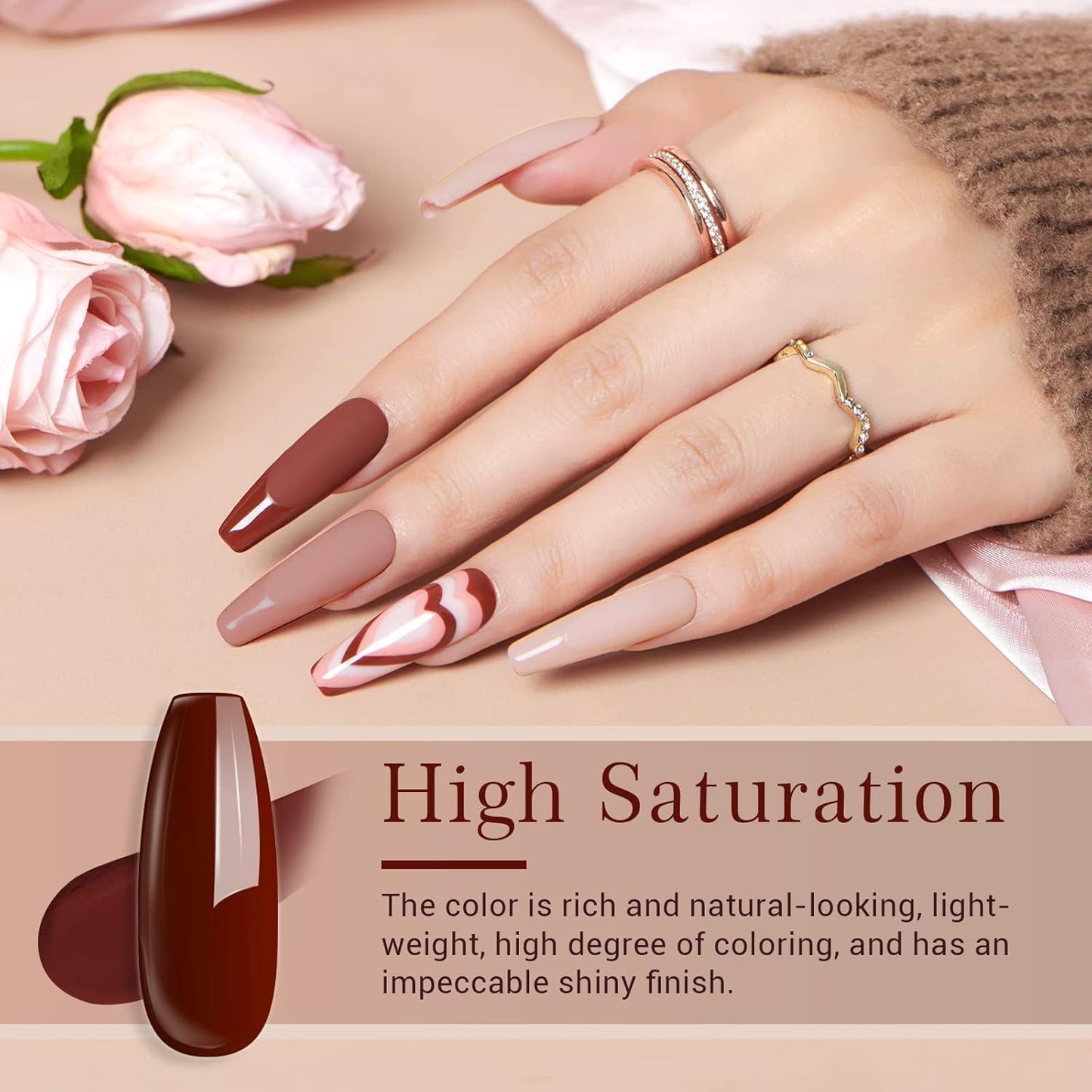AZUREBEAUTY Nail Polish Set, 4 Colors Nude Brown Skin Glitter Quick Dry Natural Nail Lacquer Strengthening Treatment Kit with Top Coat DIY Salon at Home