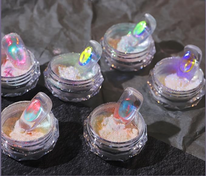 3 Boxes Ice Transparent Aurora Nail Powder Neon Rainbow Holographic Chameleon Powder Multi Chrome Iridescent Pigment Pearlescent Nail Art Glitters (Transparent #1#2#3)