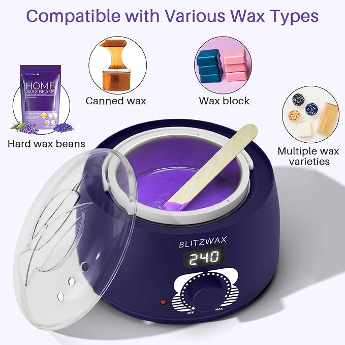 BLITZWAX Single Waxing Pot, Hard Wax Warmer for Face, Legs, Bikini, Brazilian and Body, for 16 oz, At Home Hair Removal Kit, for Men, Beginner Friendly, Quick Heating, Precise Temperature Control