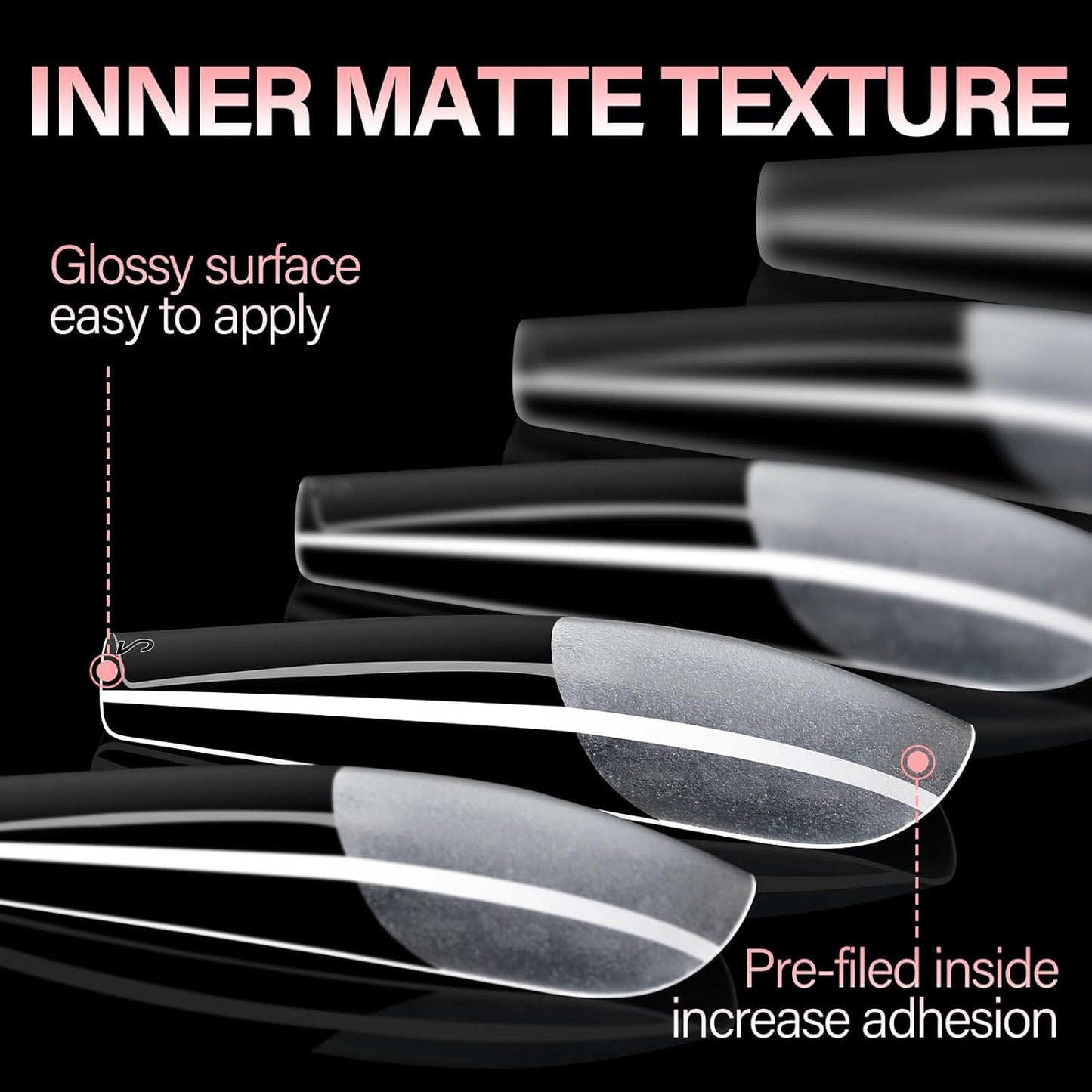 AILLSA Long Coffin Nail Tips Half Matte Full Cover Nails Tips Clear Acrylic Pre-Shaped Tips Flase Press on Nail Tips for Extentions Nails Manicure Salon DIY 216PCS 12 Sizes