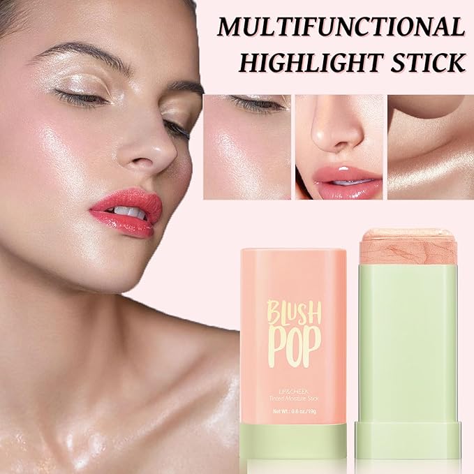 Highlighter Makeup Stick - Blush Highlighters Makeup Stick for Face & Body, Natural Silky Shimmer Highlight, Bendable Long Lasting Highlighter Wand, Cream Korean Highlighter (Rose Gold)
