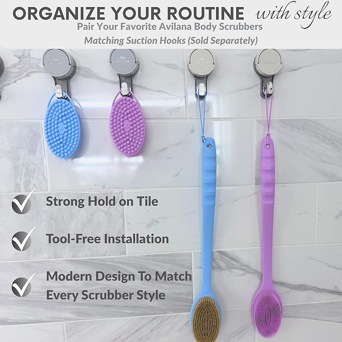 Avilana Silicone Body Scrubber – Gentle Shower Brush & Loofah Alternative- Food Grade & Lab Tested – Fast-Drying, Hygienic, BPA-Free Silicone Body Gentle Exfoliator (Lavender, Body & Face)