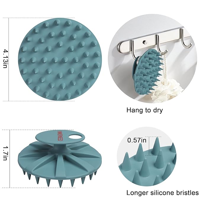 INNERNEED Scalp Massager Shampoo Brush, Wet & Dry Manual Scalp Care Head Scrubber Hair Washing, Soft Silicone Bristles, for Hair Growth, Dandruff Removal (Dark Green)