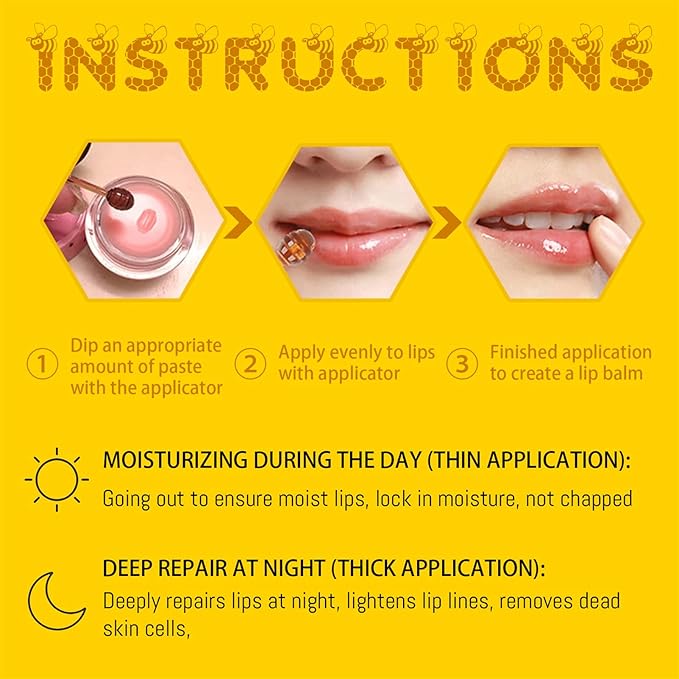 3PCS Lip Balm Honey Pot, Honey Pot Lip Balm for Dry Cracked Lips, Strawberry Lip Balm Scrubs Exfoliator & Moisturizer, Hydrating Lip Balm Honey Pot with Wand, Lip Sleeping Mask (3pcs)