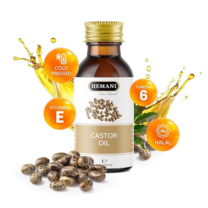 Hemani Castor Oil Ricinus communis - 30mL | Natural Skin & Hair Care, Pure Cold-Pressed Oil for Radiant Glow, Anti-Aging, Hydration & Wellness.