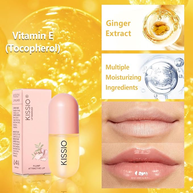 KISSIO Lip Plumper,Natural Lip Plumper for Day Use,Lip Plumping Gloss Make Lips Fuller and Moisturizing 5.5ml