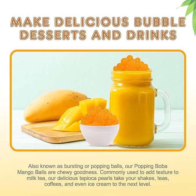 Fanale Mango Popping Boba Pearls, Vegan, Non GMO, Gluten Free, Fat Free, Perfect for Bubble Tea, Smoothies, Ice Cream, Desserts, and Beverages 1lb x 12.