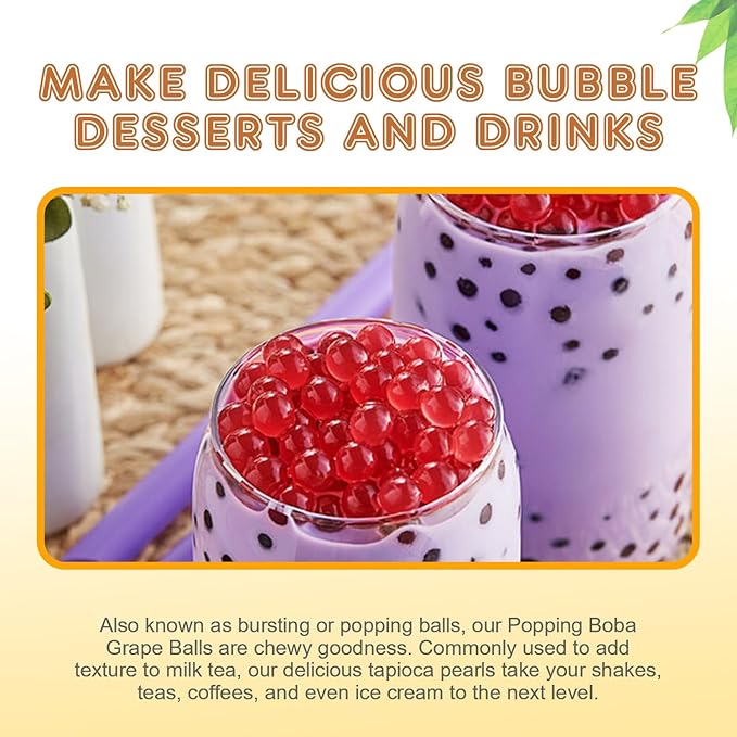 Fanale Grape Popping Boba Pearls, Vegan, Non GMO, Gluten Free, Fat Free, Perfect for Bubble Tea, Smoothies, Ice Cream, Desserts, and Beverages.