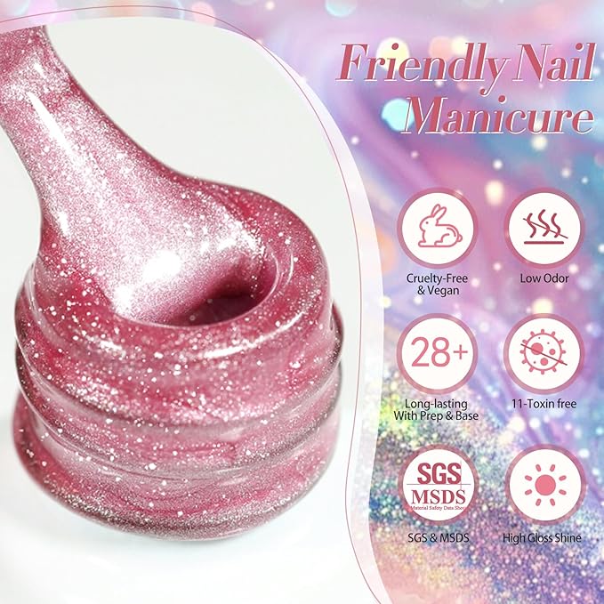 Born Pretty Magnetic Gel Nail Polish Pastel Cat Magnetic Eye Gel Polish Glitter Shimmer Auroras Magnetic Gel Nail Art Manicure Kit 6PCS