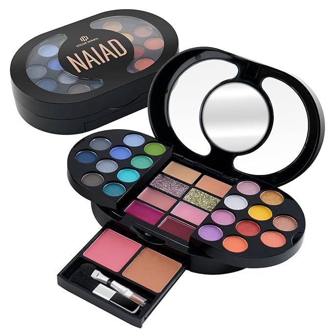 Color Nymph Travel Makeup Palette with Mulit-Colors Eyeshadows,Concealer, Body Glitter,Lip Glosses,Blush,Highlighter,Makeup Applicators And Mirror
