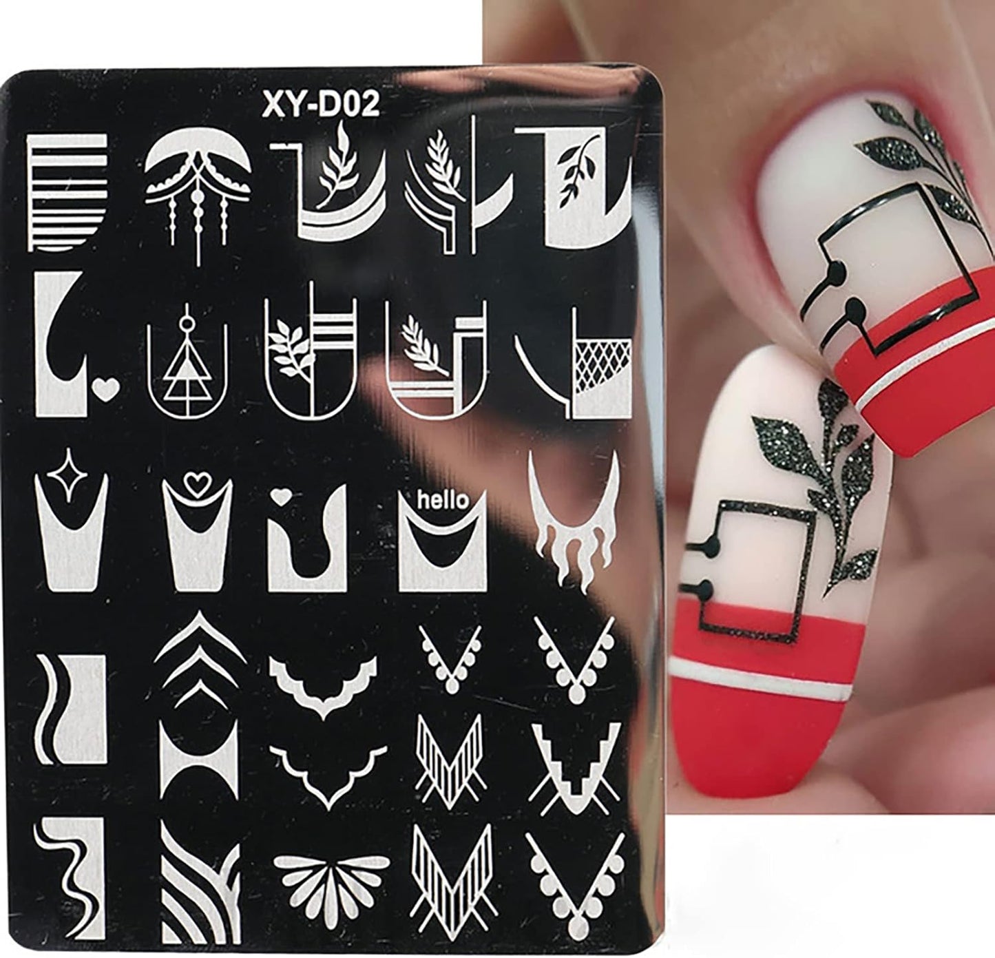 6Pcs Nail Art Stamping Templates Set with French Line Flowers Leaves Smiley Heart Design Art Stamping Kits DIY Printing Tools Fashion Art Decoration for Women and Girls