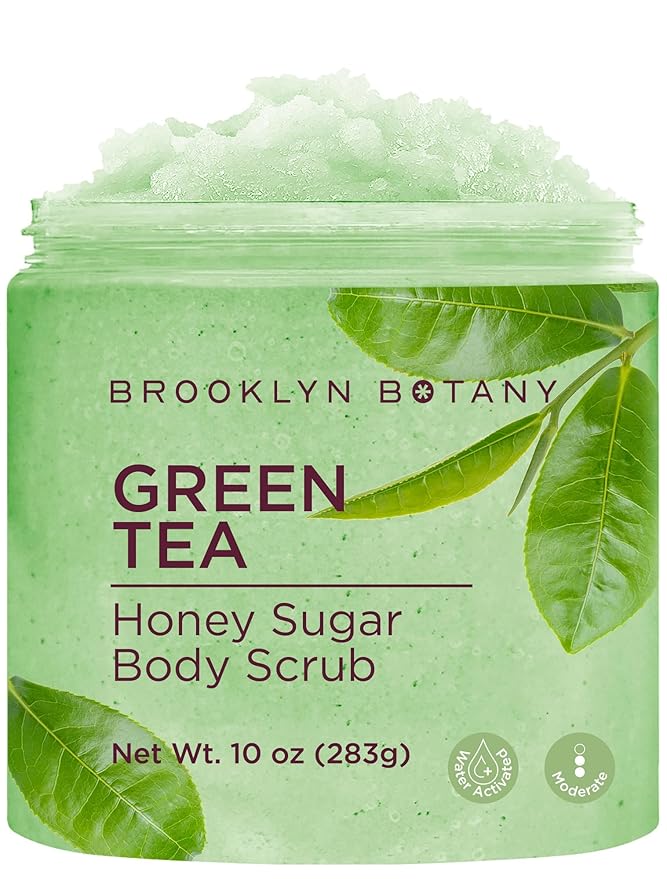 Brooklyn Botany Green Tea Honey Sugar Scrub for Body 10 oz – Deeply Hydrating and Gently Exfoliating Body Scrub for Women and Men – Moisturizing and Nourishing the Skin