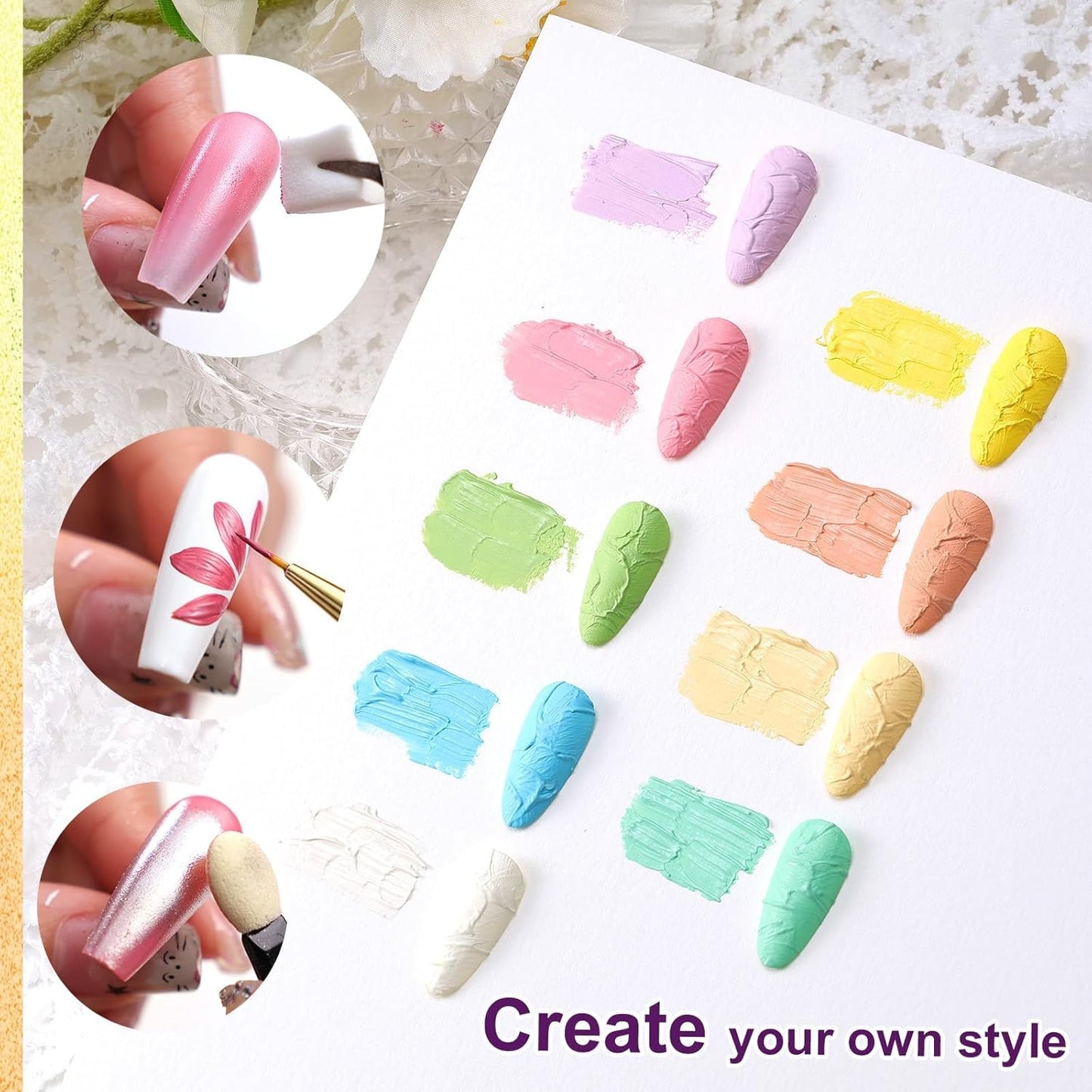 Gradient Painting Gel,9 Bright Spring Summer Colors Ombre 3D Sculpture Gel Painting Effect for Pigment Pat French Manicure Soak of UV Home Salon Easter Eggs Set
