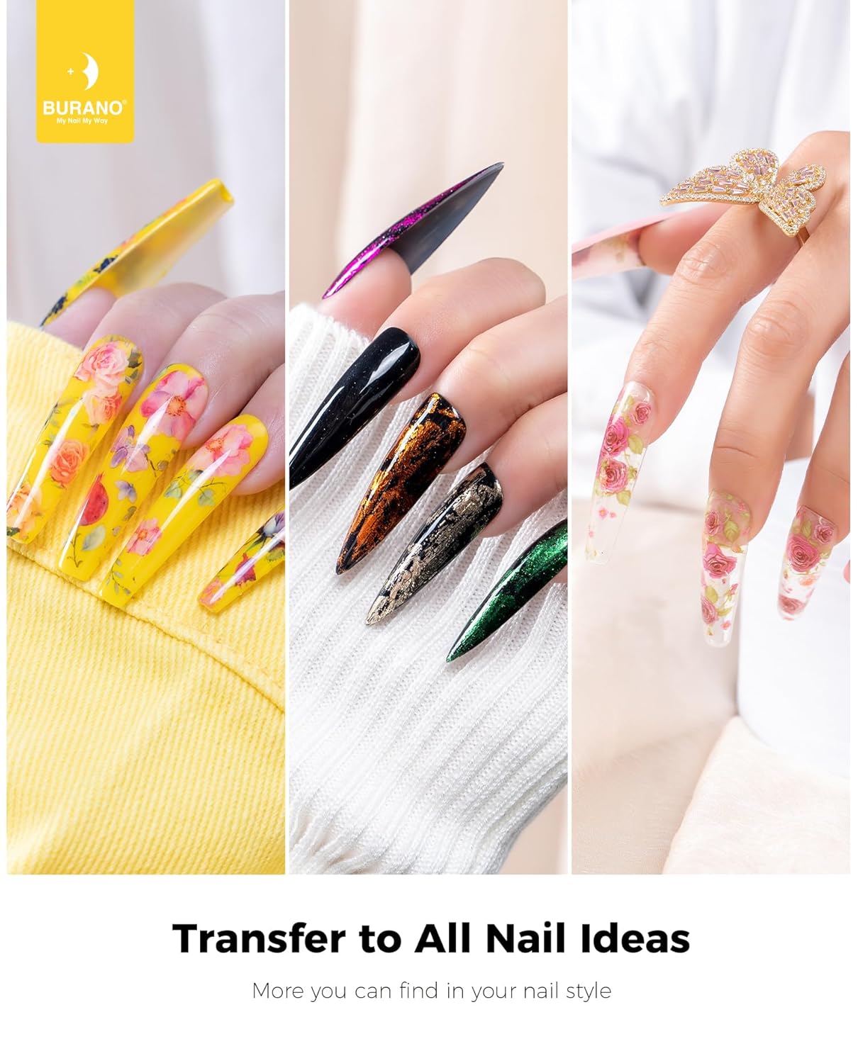 BURANO Nail Art Nail Foil Glue Gel, o.5 oz with 10PCS Foil Stickers Set Nail Foil Glue for Nails Foil Transfer Gel, Nail Design DIY UV LED Lamp Required (Leopard Foil 08)