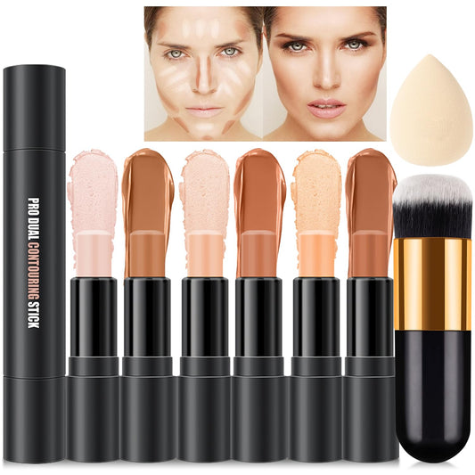 6 Colors Cream Contour Stick Makeup Kit,Shades with Highlighter and Blush Bronzer Contour Stick for Sculpt the Cheeks,Long Lasting,Waterproof,Matte & Dewy Finish for Woman (SET B)