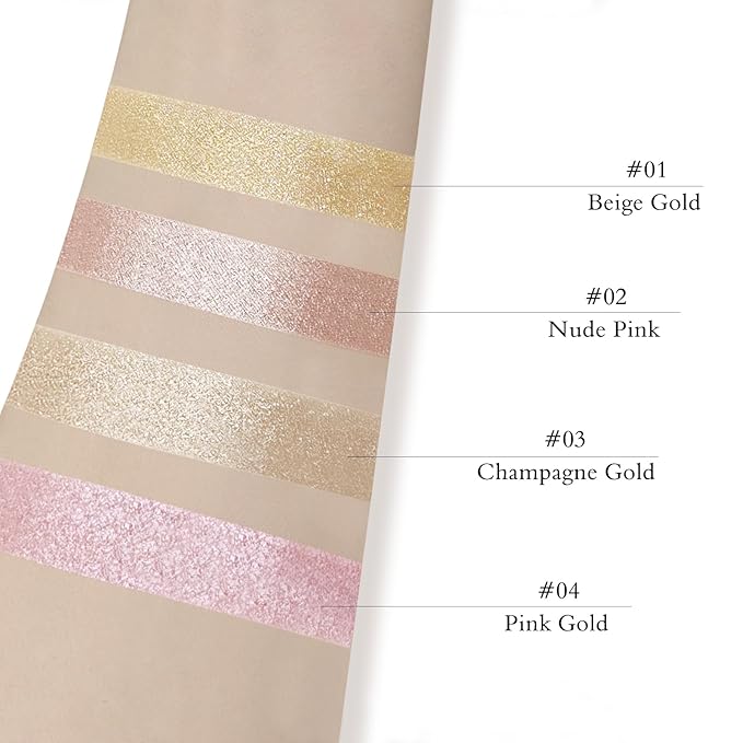 Highlighter Makeup Palette Shimmer Contour Palette Powder for Brighten Face Contour Gold Cheek Highlight Makeup, Long Lasting Highlighter Powder with Mirror for Illuminator Makeup (NUDE PINK)