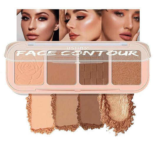 4 Colors Contour Palette, Face Contouring Highlighters Bronzer Powder Makeup Kit, Natural Contouring Makeup Kit for Beginner, All in one Makeup Contour Palettes (01, 1.02)