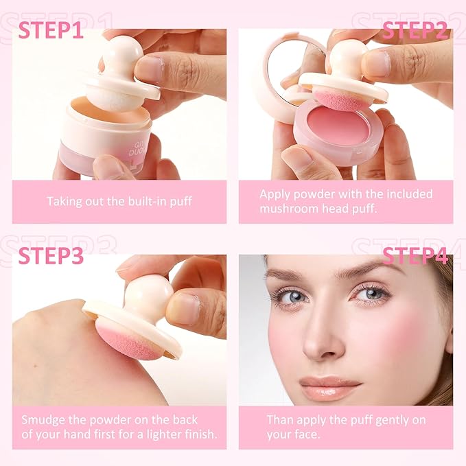 Boobeen Blush Compact for Face, Matte Powder Blush for Cheeks Powder Palette, Nude Light Blush with Puff, Blusher Makeup for a Radiant, Natural Glowing
